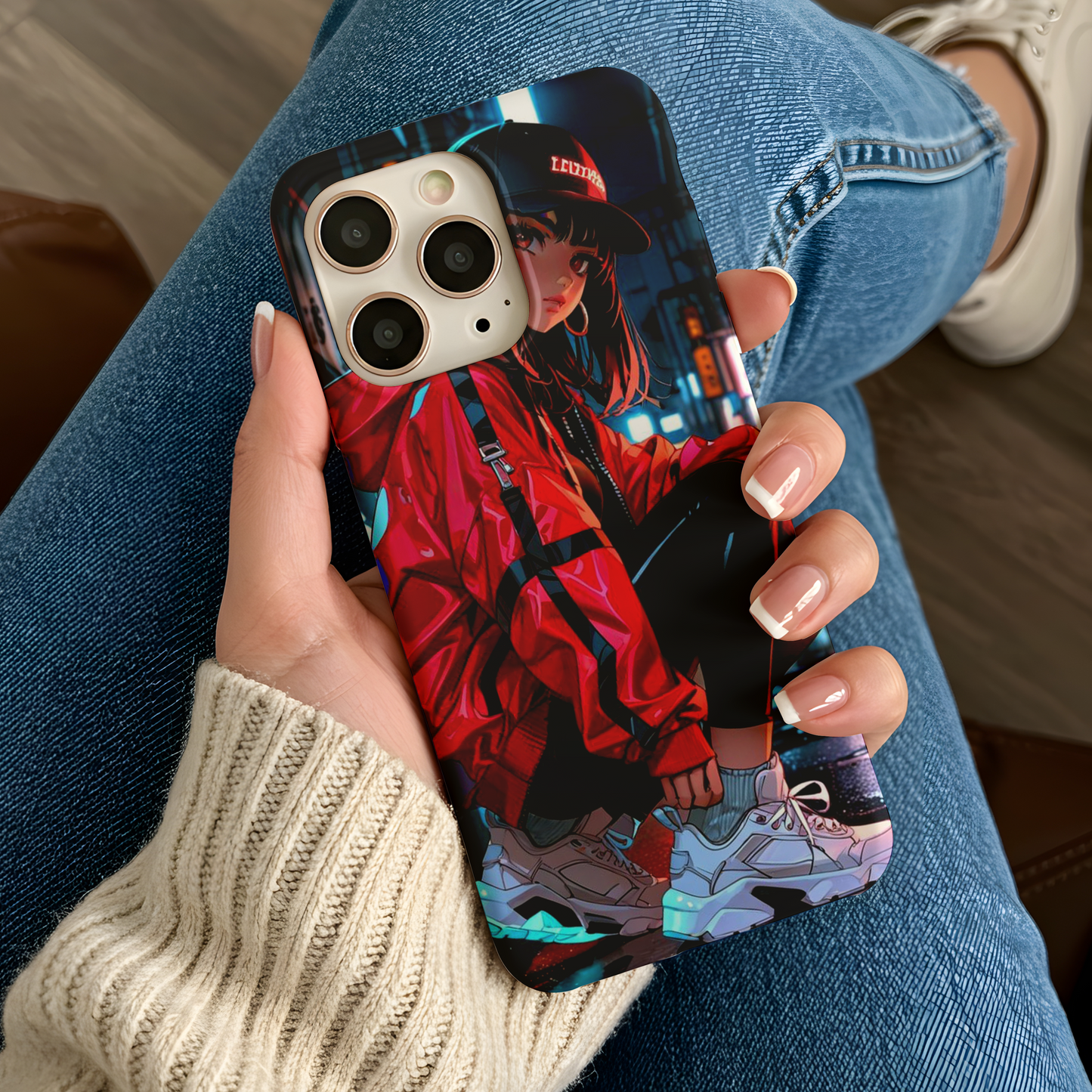 Cool Anime Kız ve Şehir Temalı Dinamik Telefon Kılıfı